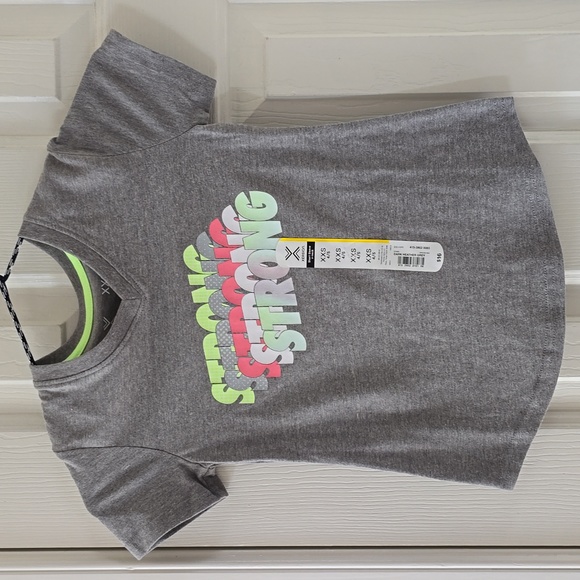 2 XERSION GIRLS SHORT SLEEVE TEE SHIRTS BLUE WORK HARD AND GRAY STRONG SIZE XXS - Picture 2 of 12